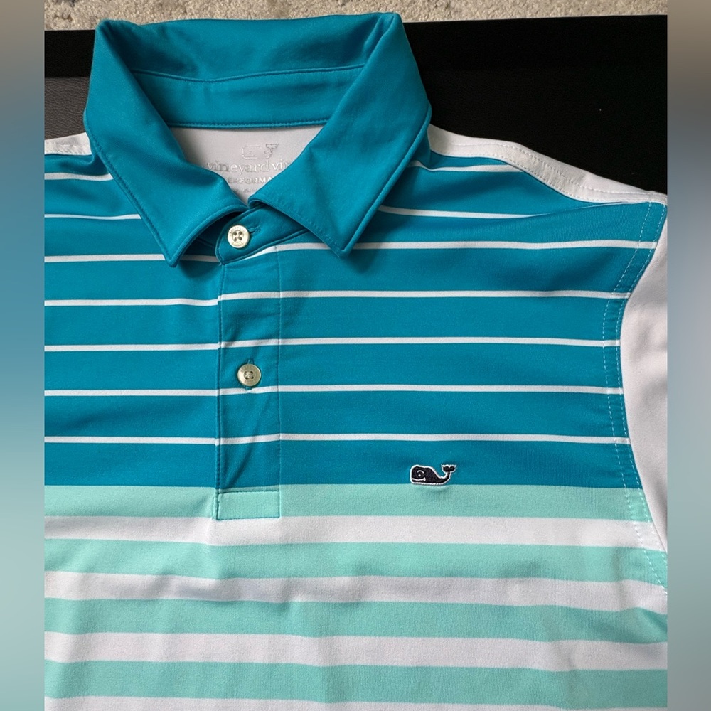 Vineyard Vines Striped Polo Shirt - Teal and White
